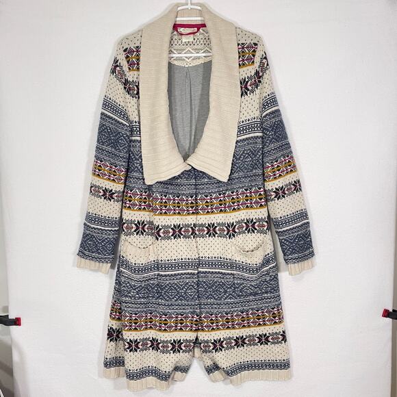 Anthropologie E By Eloise Sweater Womens M/L Long Knit Cardigan Fair Isle Nordic - Picture 1 of 14